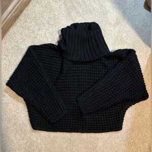 Express Ribbed Black Cowl Neck Sweater Cropped size XS